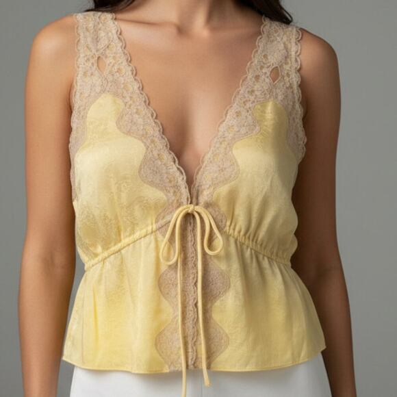 Rumored Tops - NWT Rumored Lady lace tank top in buttercream jacquard Yellow Lace Accent L